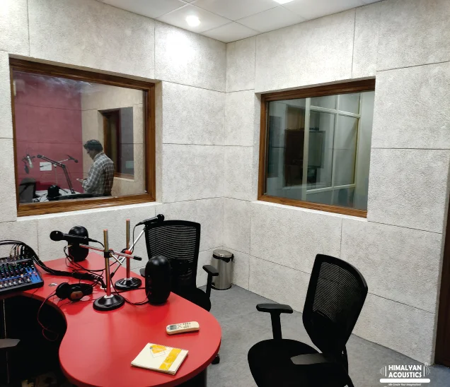 Professional recording studio with acoustic treatment
