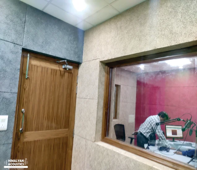 Acoustic panels installed in a professional recording studio